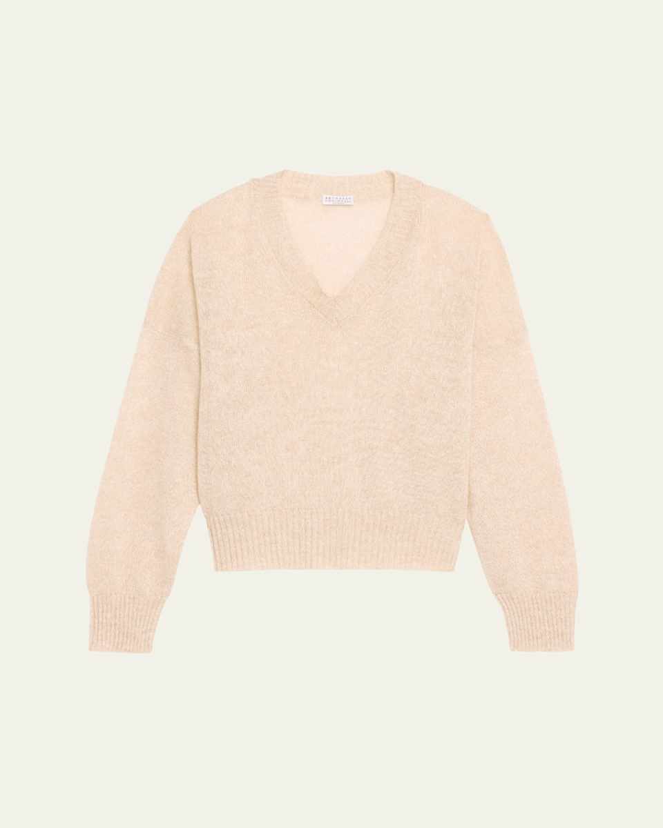 Micro Paillettes V-Neck Mohair Knit Sweater